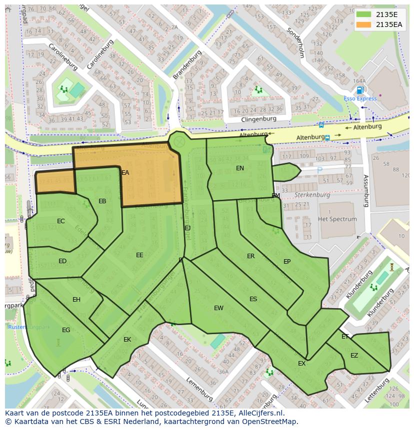 Afbeelding van het postcodegebied 2135 EA op de kaart.