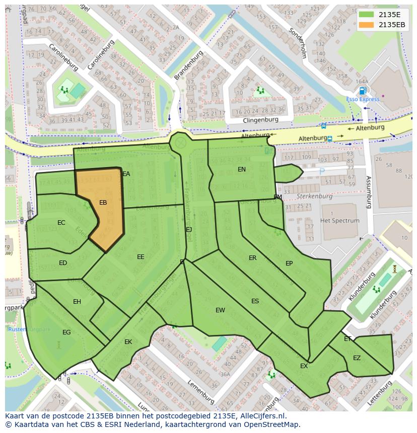 Afbeelding van het postcodegebied 2135 EB op de kaart.
