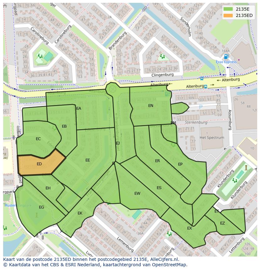 Afbeelding van het postcodegebied 2135 ED op de kaart.