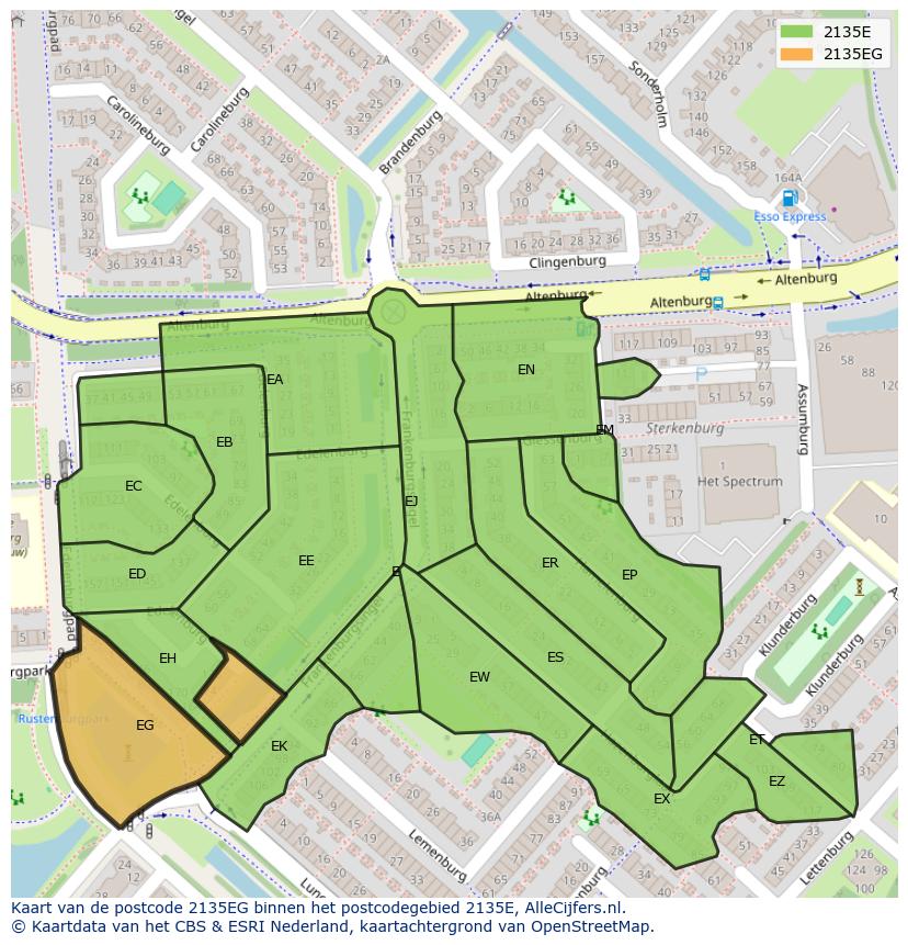 Afbeelding van het postcodegebied 2135 EG op de kaart.