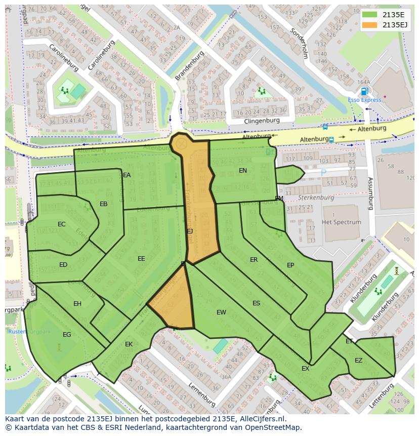Afbeelding van het postcodegebied 2135 EJ op de kaart.