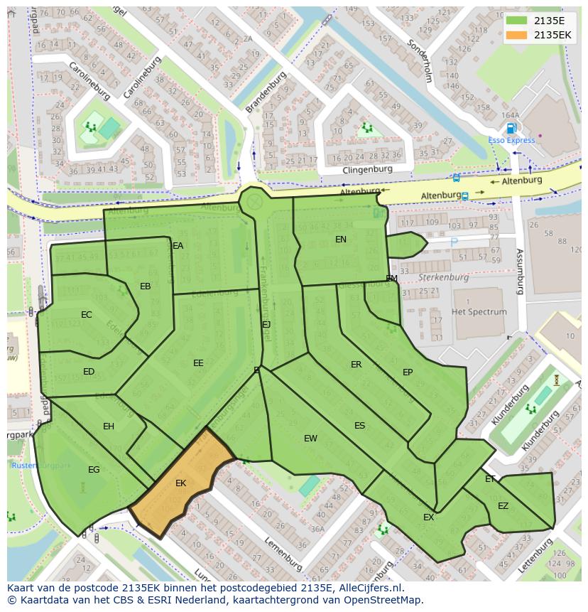 Afbeelding van het postcodegebied 2135 EK op de kaart.