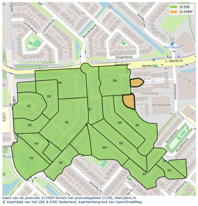Afbeelding van het postcodegebied 2135 EM op de kaart.