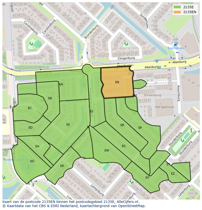 Afbeelding van het postcodegebied 2135 EN op de kaart.