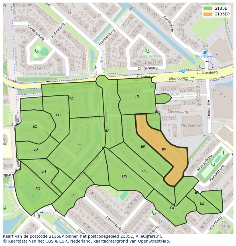 Afbeelding van het postcodegebied 2135 EP op de kaart.