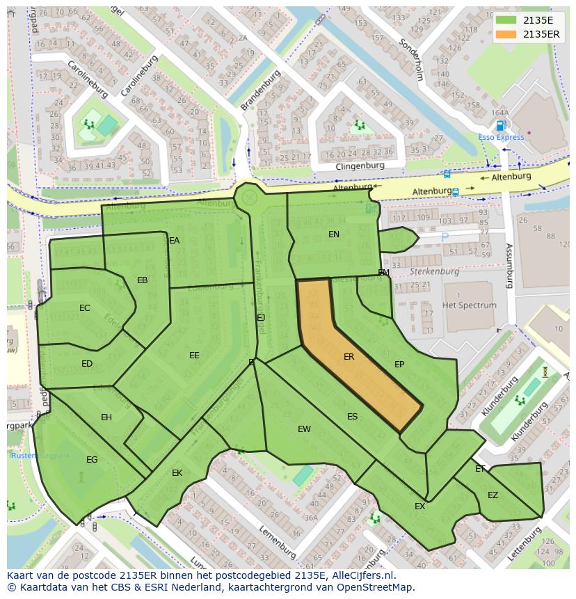 Afbeelding van het postcodegebied 2135 ER op de kaart.
