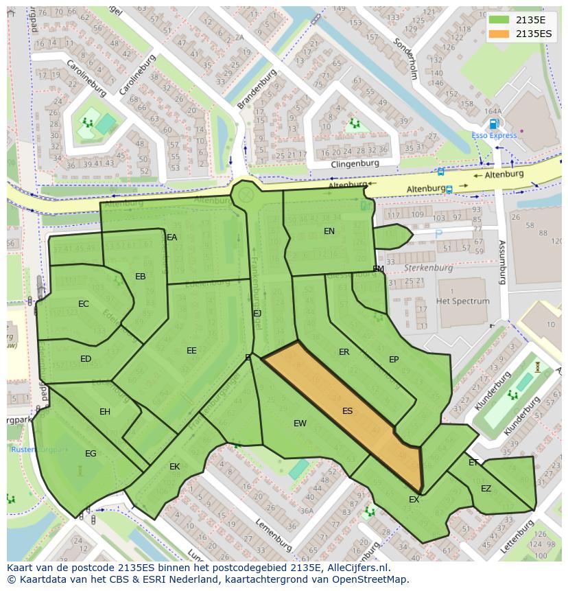 Afbeelding van het postcodegebied 2135 ES op de kaart.