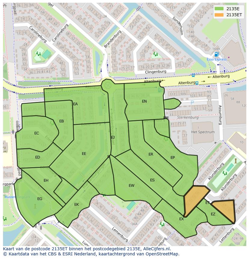 Afbeelding van het postcodegebied 2135 ET op de kaart.