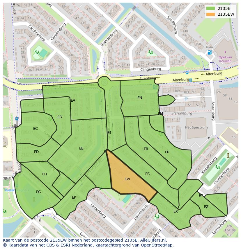 Afbeelding van het postcodegebied 2135 EW op de kaart.