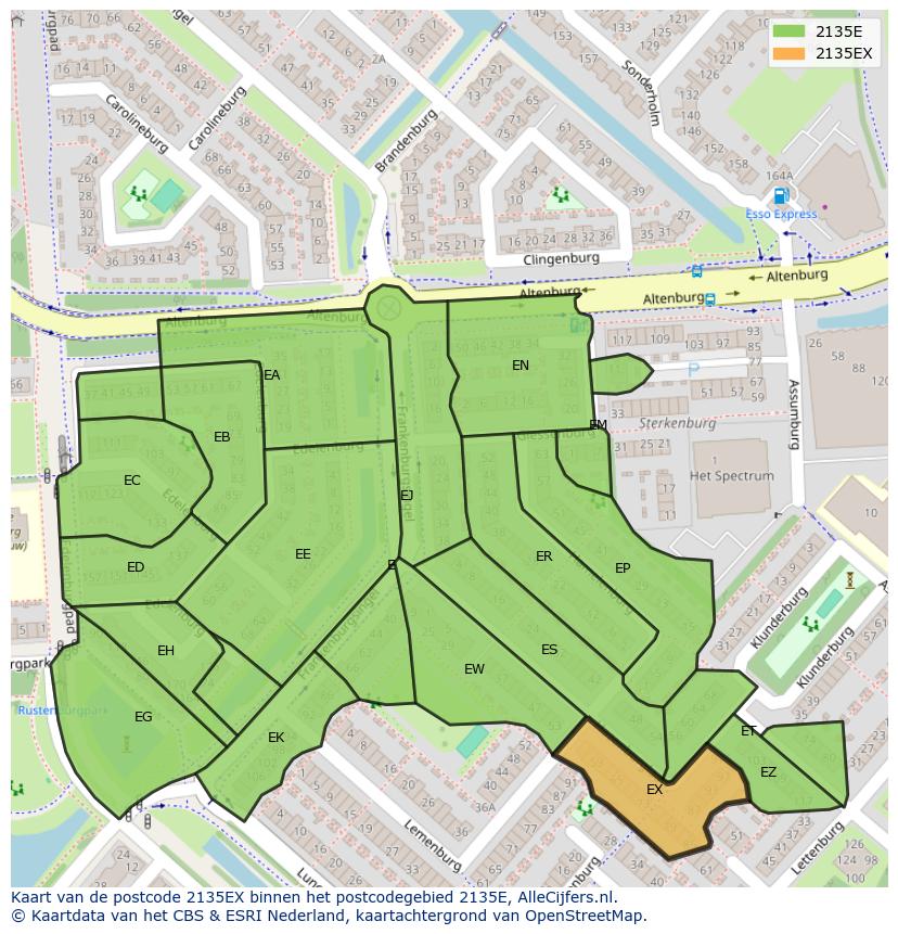 Afbeelding van het postcodegebied 2135 EX op de kaart.