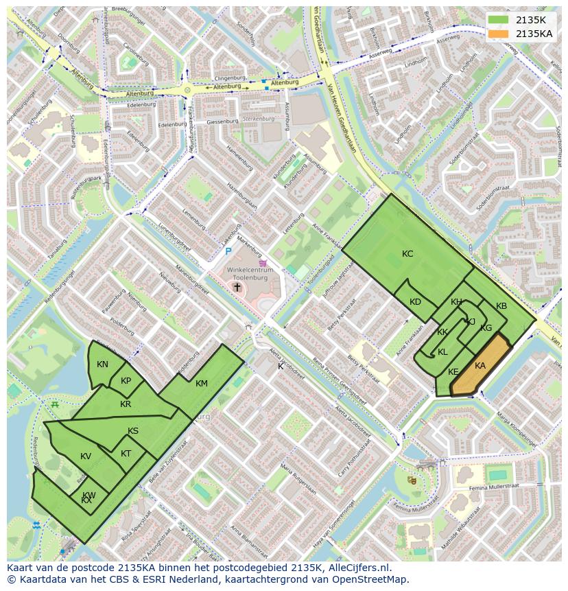 Afbeelding van het postcodegebied 2135 KA op de kaart.