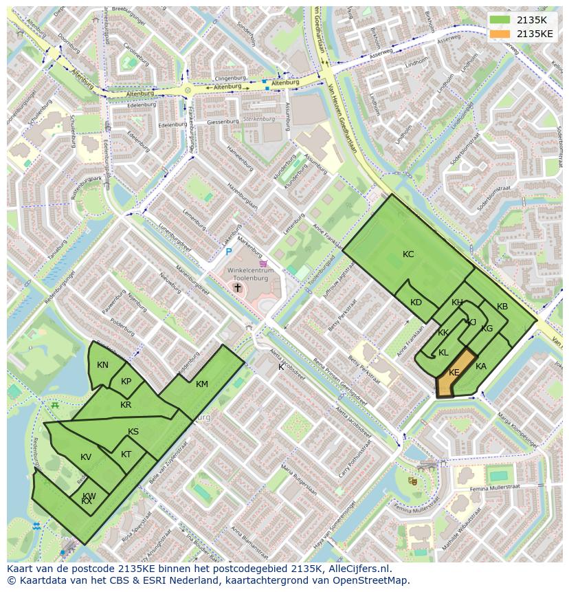 Afbeelding van het postcodegebied 2135 KE op de kaart.