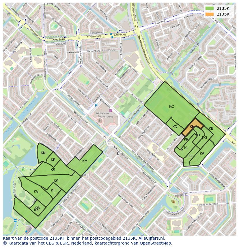 Afbeelding van het postcodegebied 2135 KH op de kaart.