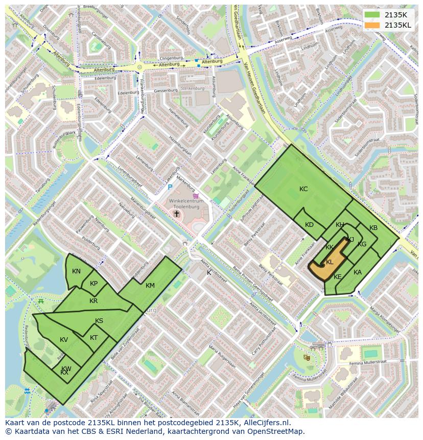 Afbeelding van het postcodegebied 2135 KL op de kaart.