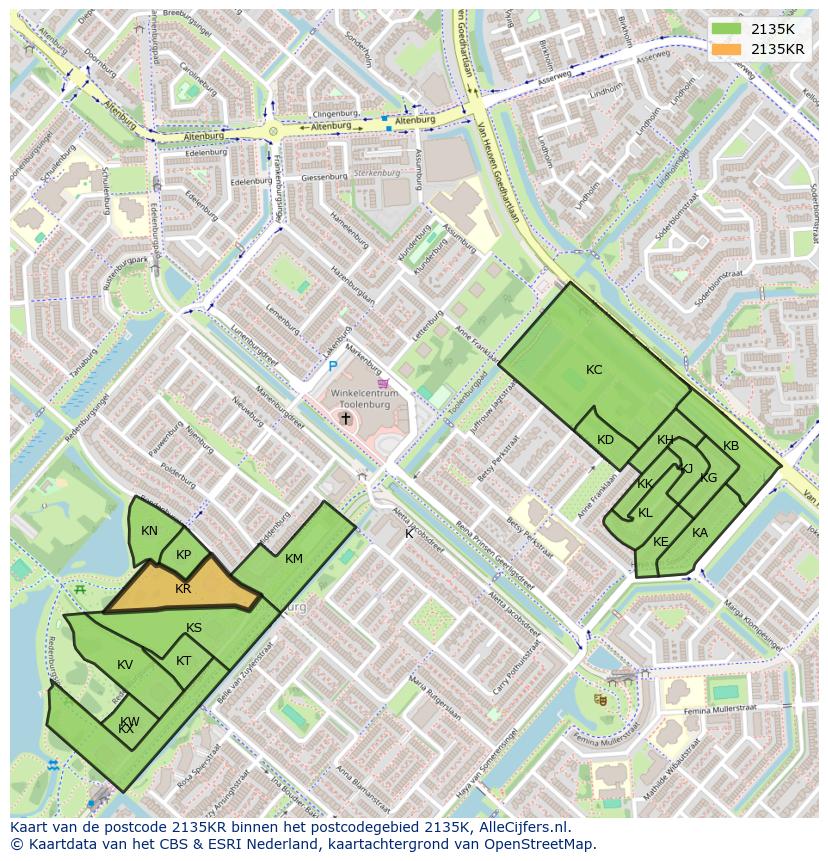 Afbeelding van het postcodegebied 2135 KR op de kaart.