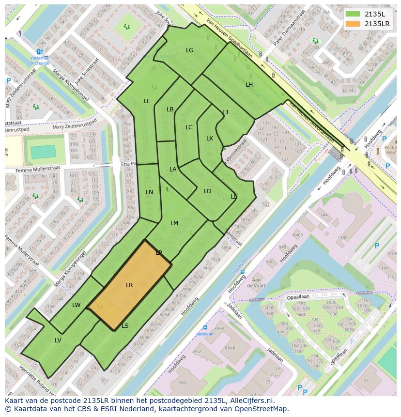 Afbeelding van het postcodegebied 2135 LR op de kaart.