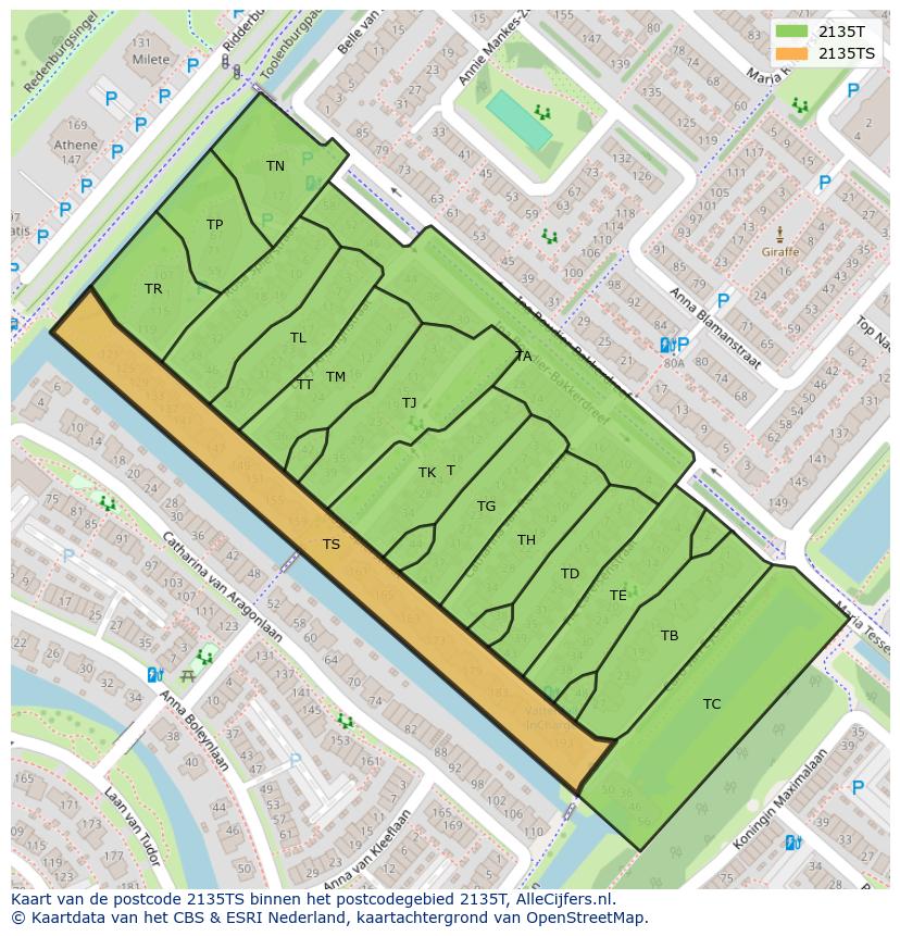 Afbeelding van het postcodegebied 2135 TS op de kaart.