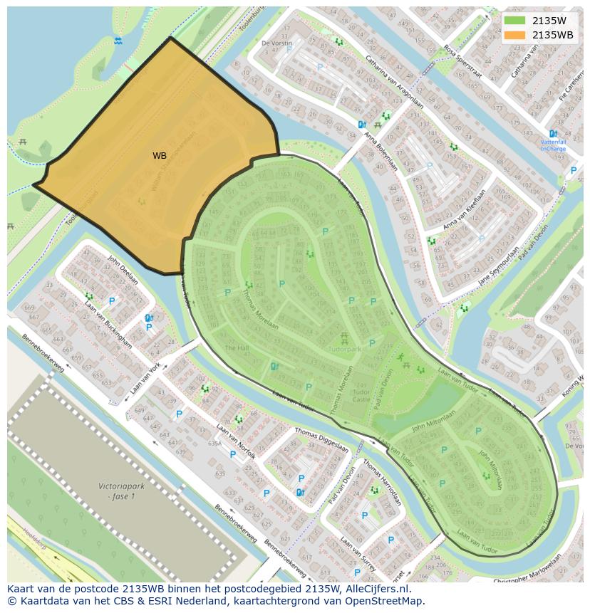 Afbeelding van het postcodegebied 2135 WB op de kaart.