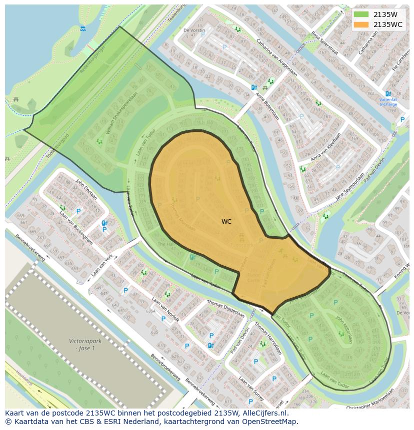 Afbeelding van het postcodegebied 2135 WC op de kaart.