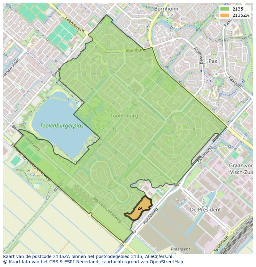Afbeelding van het postcodegebied 2135 ZA op de kaart.