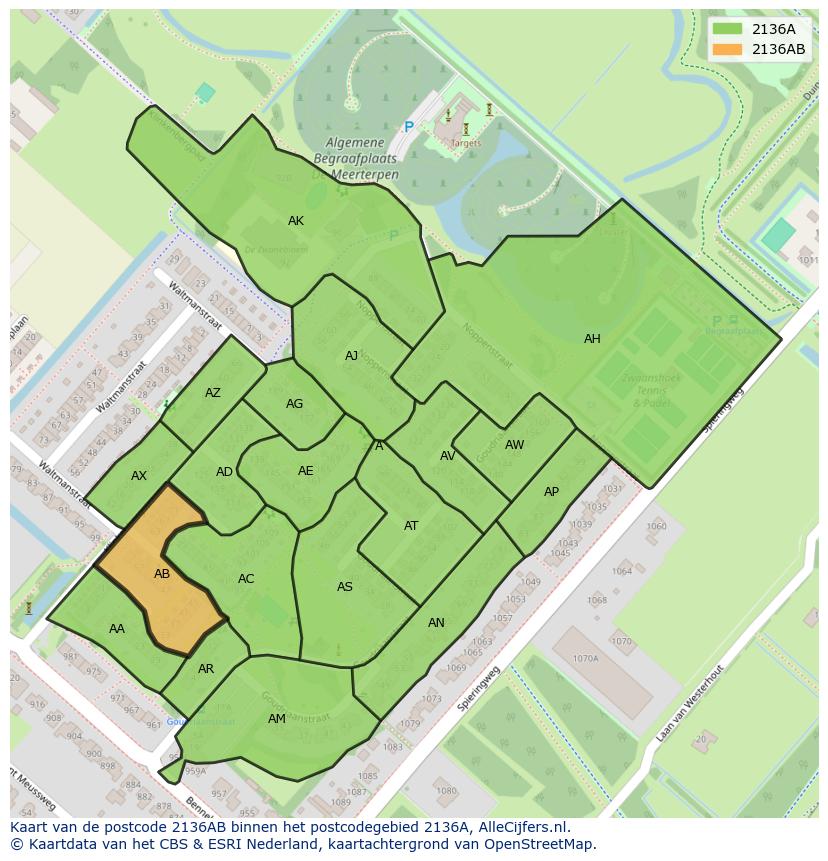 Afbeelding van het postcodegebied 2136 AB op de kaart.
