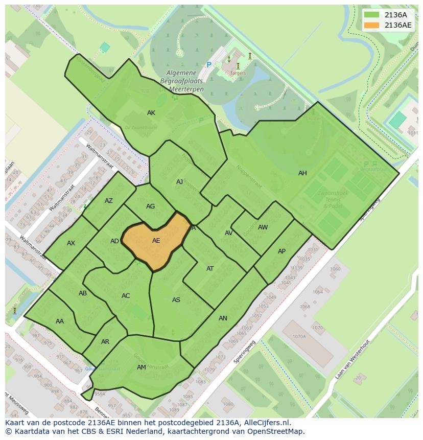Afbeelding van het postcodegebied 2136 AE op de kaart.