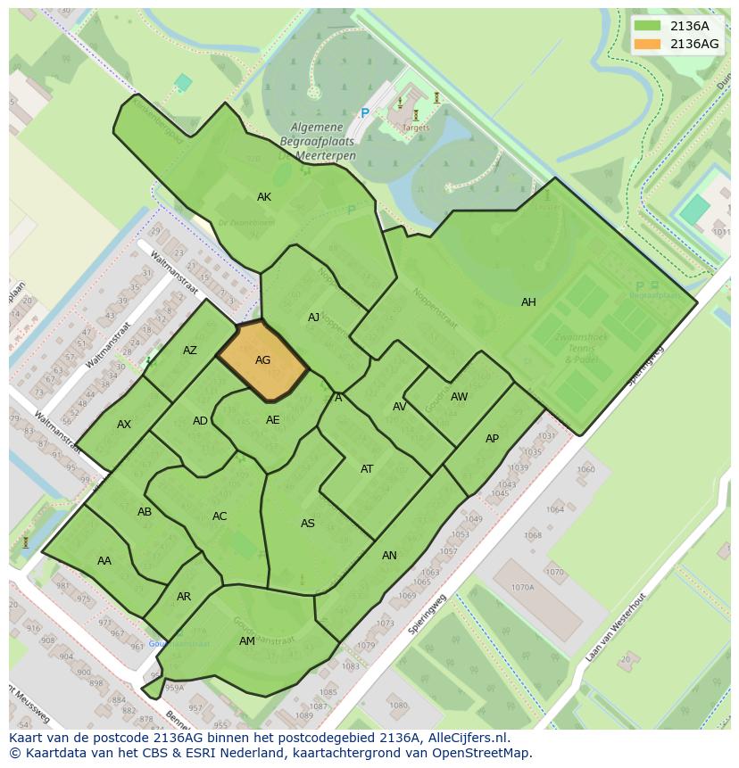 Afbeelding van het postcodegebied 2136 AG op de kaart.