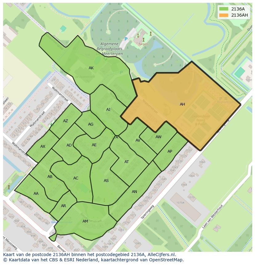 Afbeelding van het postcodegebied 2136 AH op de kaart.