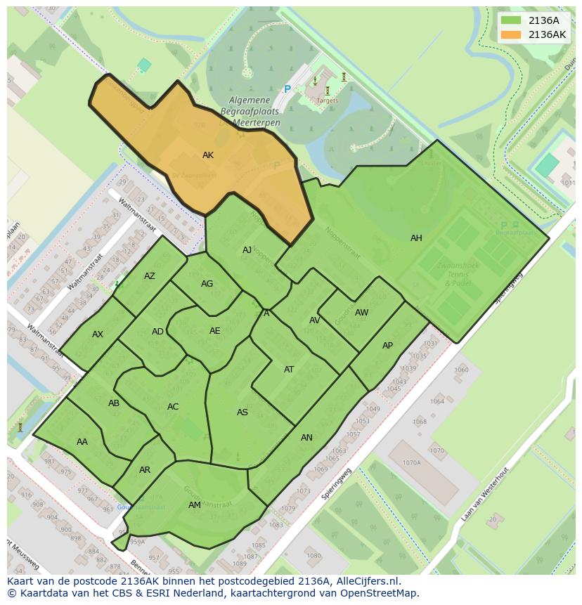 Afbeelding van het postcodegebied 2136 AK op de kaart.