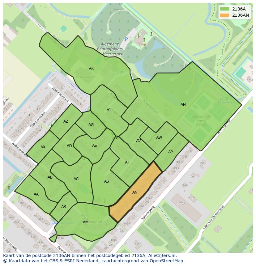 Afbeelding van het postcodegebied 2136 AN op de kaart.