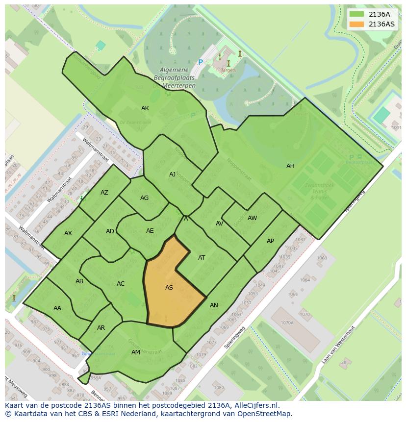 Afbeelding van het postcodegebied 2136 AS op de kaart.