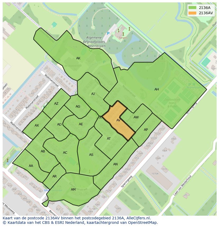Afbeelding van het postcodegebied 2136 AV op de kaart.
