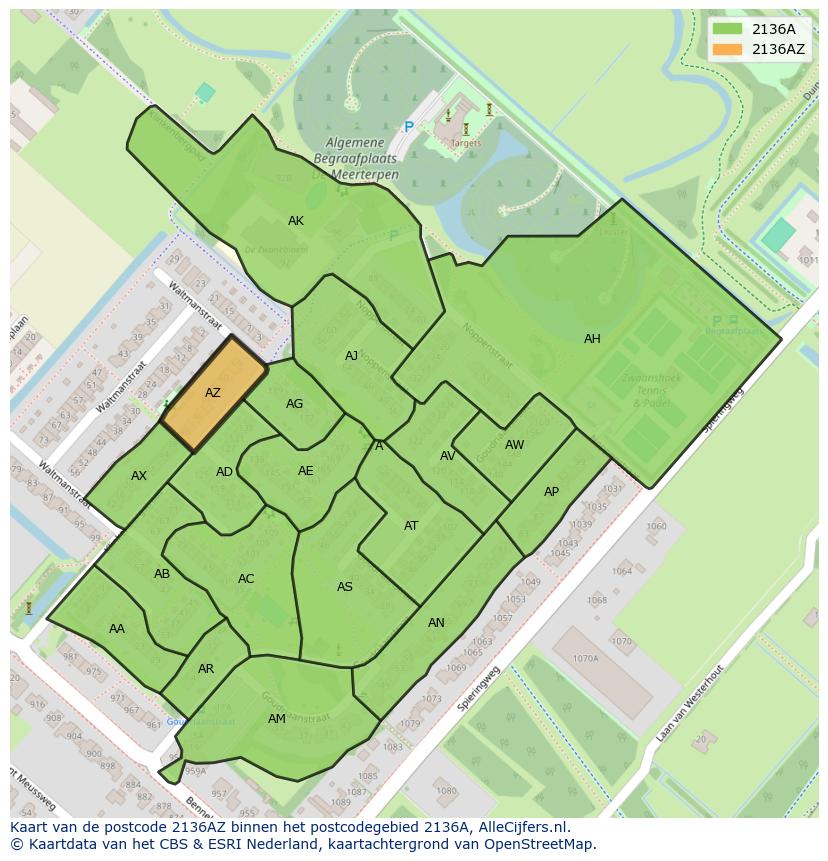Afbeelding van het postcodegebied 2136 AZ op de kaart.