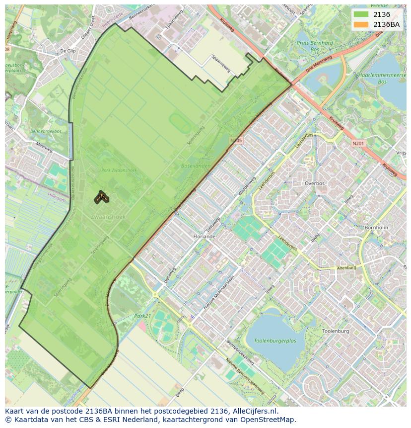Afbeelding van het postcodegebied 2136 BA op de kaart.