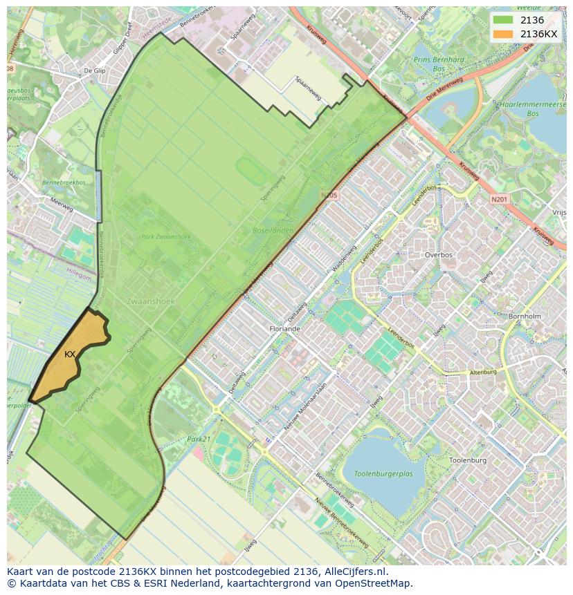 Afbeelding van het postcodegebied 2136 KX op de kaart.