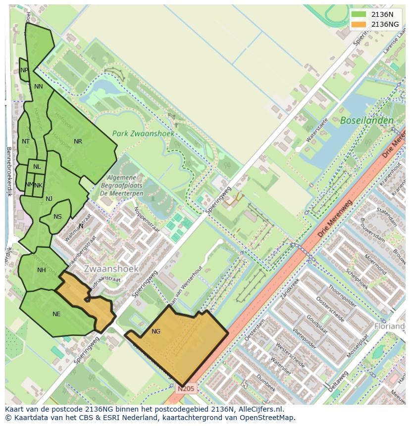 Afbeelding van het postcodegebied 2136 NG op de kaart.