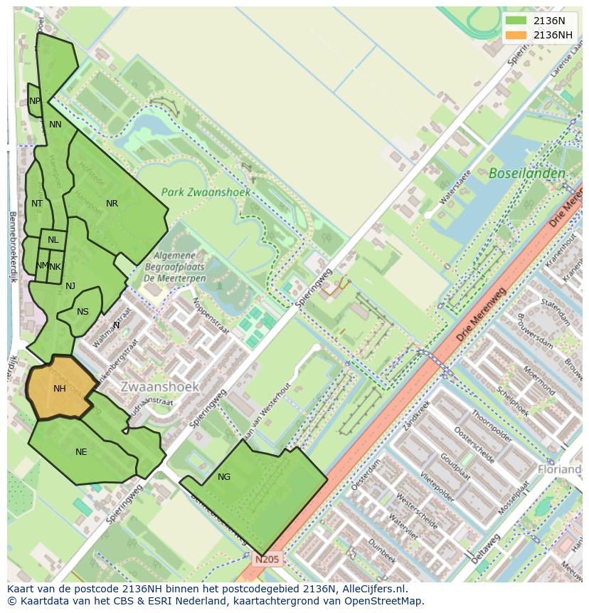 Afbeelding van het postcodegebied 2136 NH op de kaart.