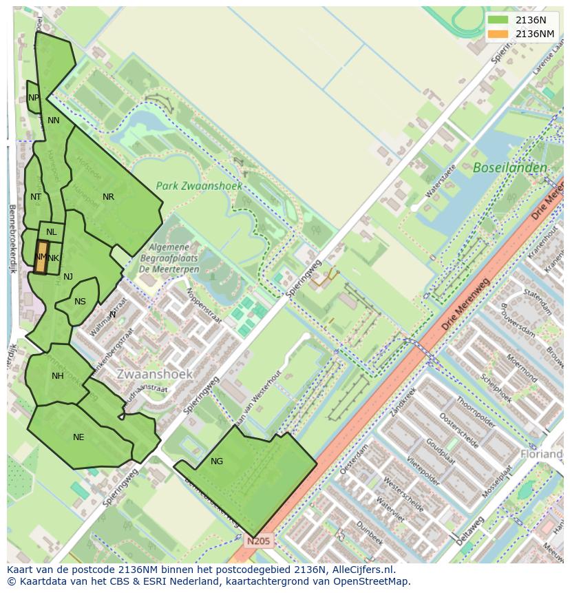 Afbeelding van het postcodegebied 2136 NM op de kaart.