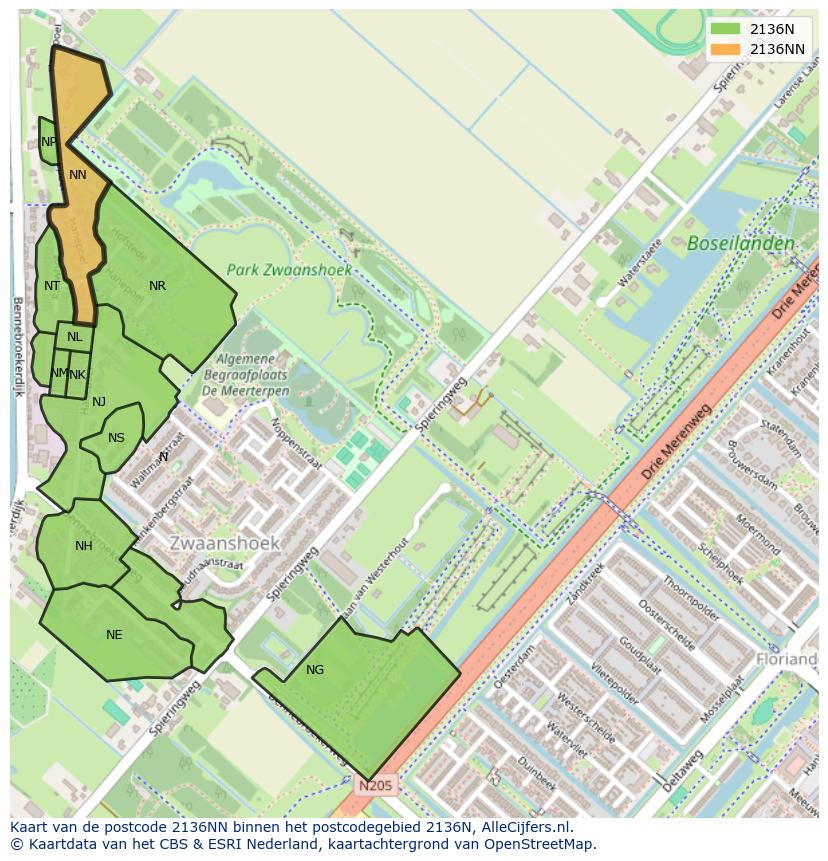 Afbeelding van het postcodegebied 2136 NN op de kaart.