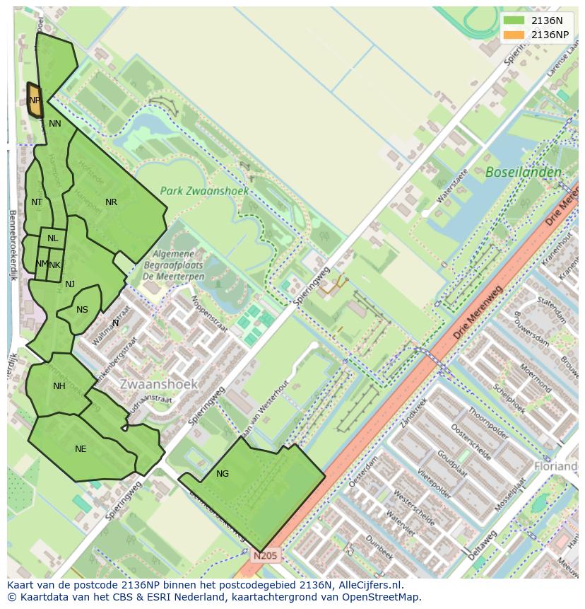 Afbeelding van het postcodegebied 2136 NP op de kaart.