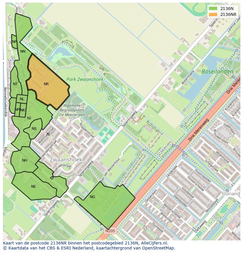 Afbeelding van het postcodegebied 2136 NR op de kaart.