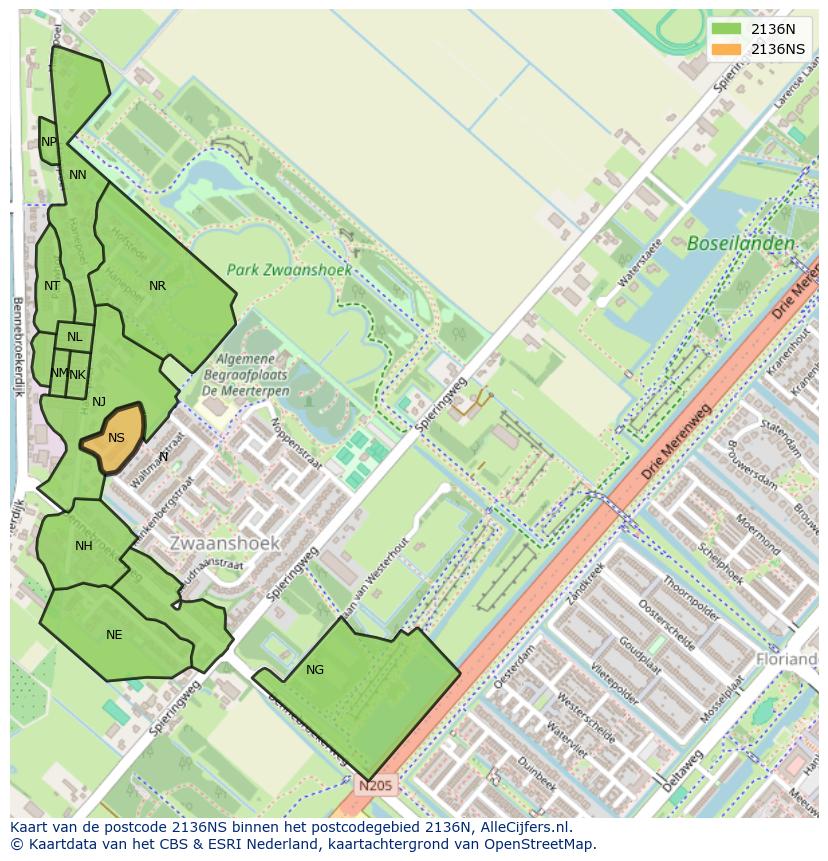 Afbeelding van het postcodegebied 2136 NS op de kaart.