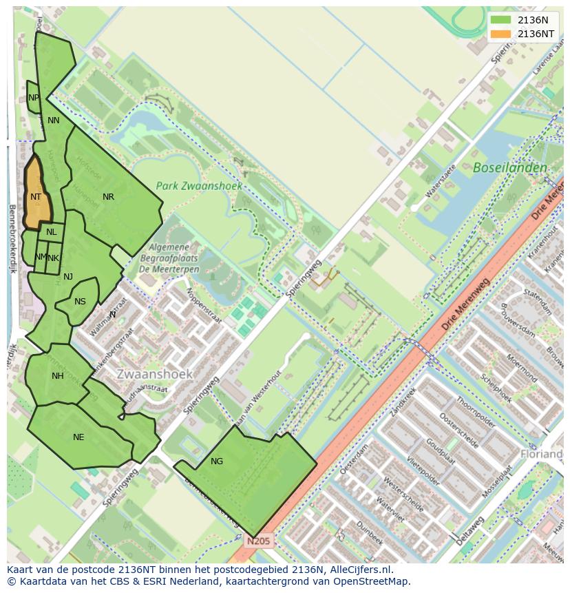 Afbeelding van het postcodegebied 2136 NT op de kaart.