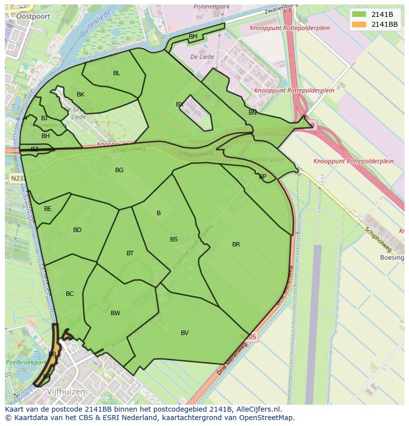 Afbeelding van het postcodegebied 2141 BB op de kaart.