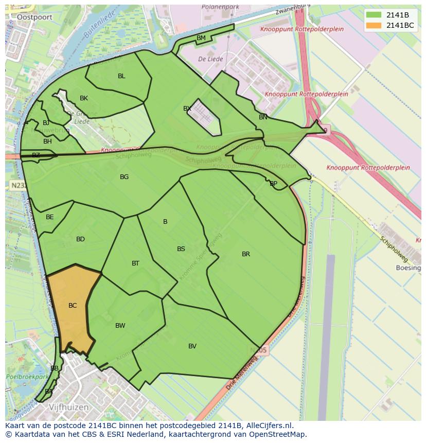 Afbeelding van het postcodegebied 2141 BC op de kaart.
