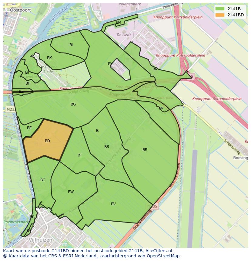 Afbeelding van het postcodegebied 2141 BD op de kaart.