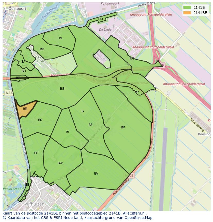 Afbeelding van het postcodegebied 2141 BE op de kaart.