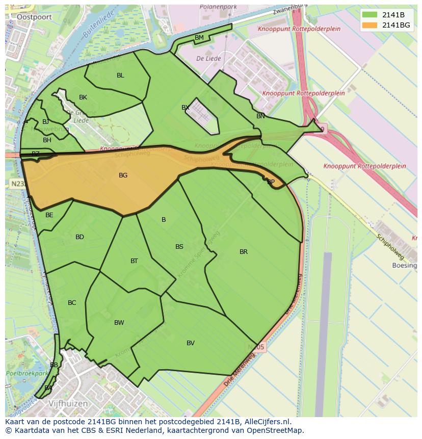 Afbeelding van het postcodegebied 2141 BG op de kaart.