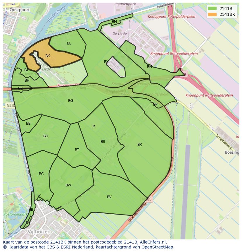 Afbeelding van het postcodegebied 2141 BK op de kaart.
