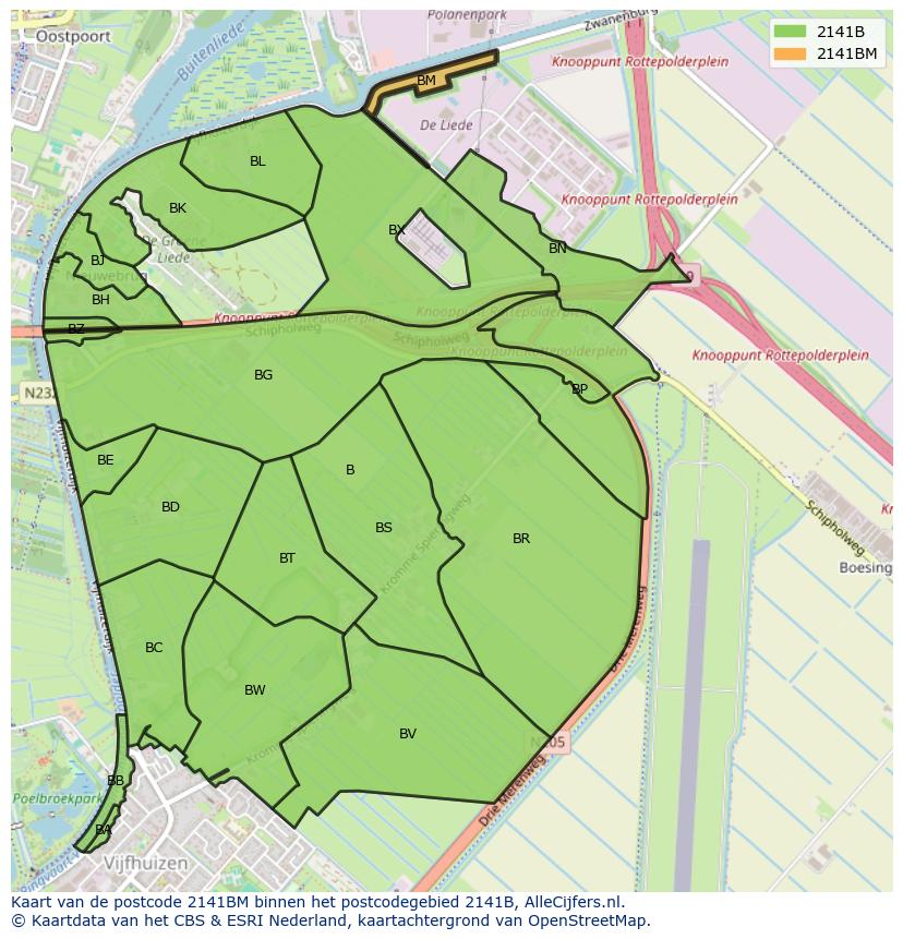 Afbeelding van het postcodegebied 2141 BM op de kaart.